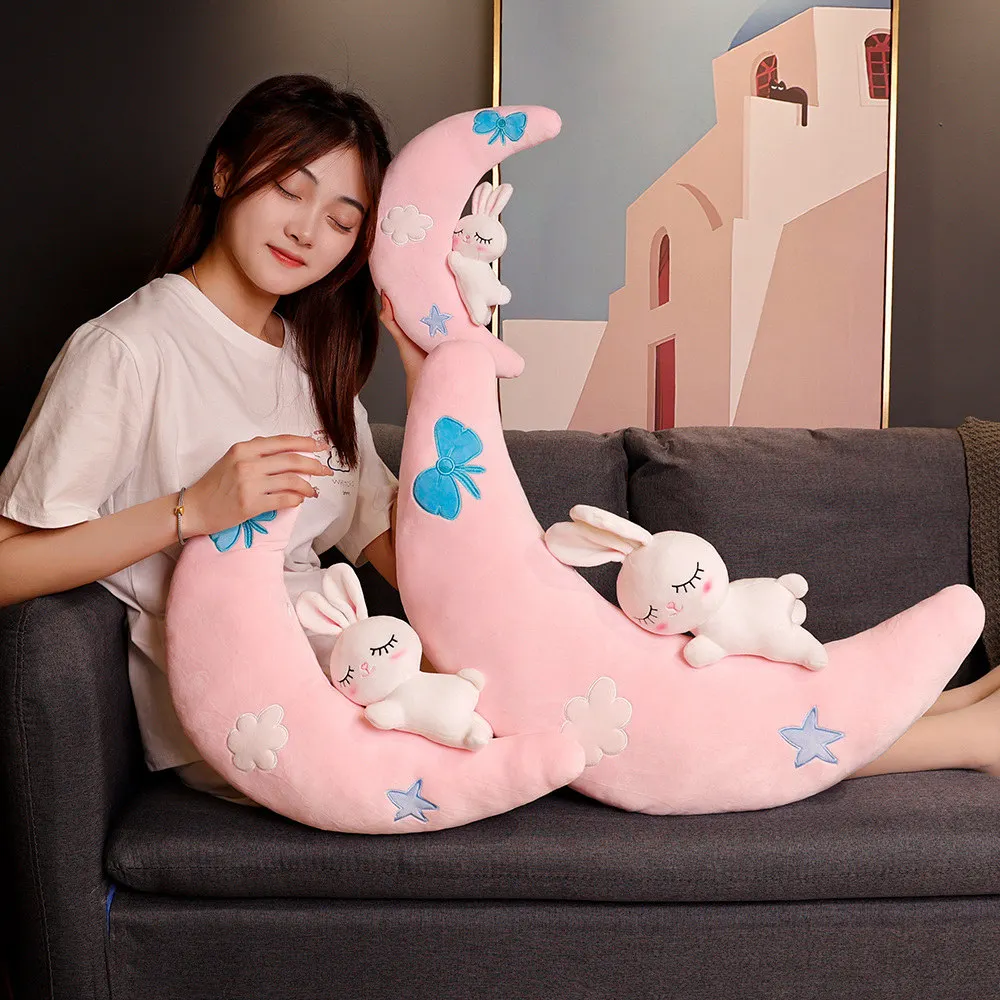

30 см/50 см/70 см мультфильм милый лунный кролик плюшевые игрушки мягкие животные кукла кролик держит луну подушка детские подарки на день рождения