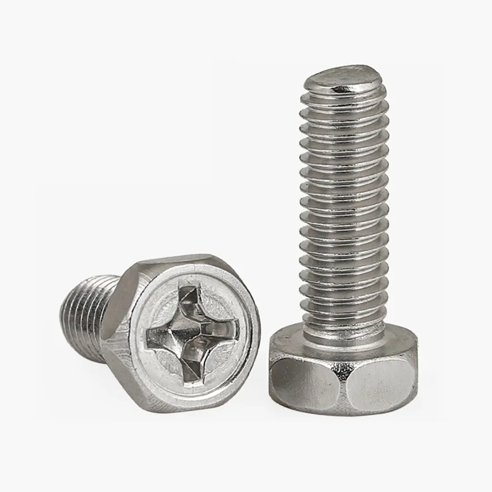 10-50Pcs A2 304 Stainless Steel Outer Hex Screws M3 M4 M5 M6 M8 Phillips Cross Recess Groove External Hex Machine Bolts