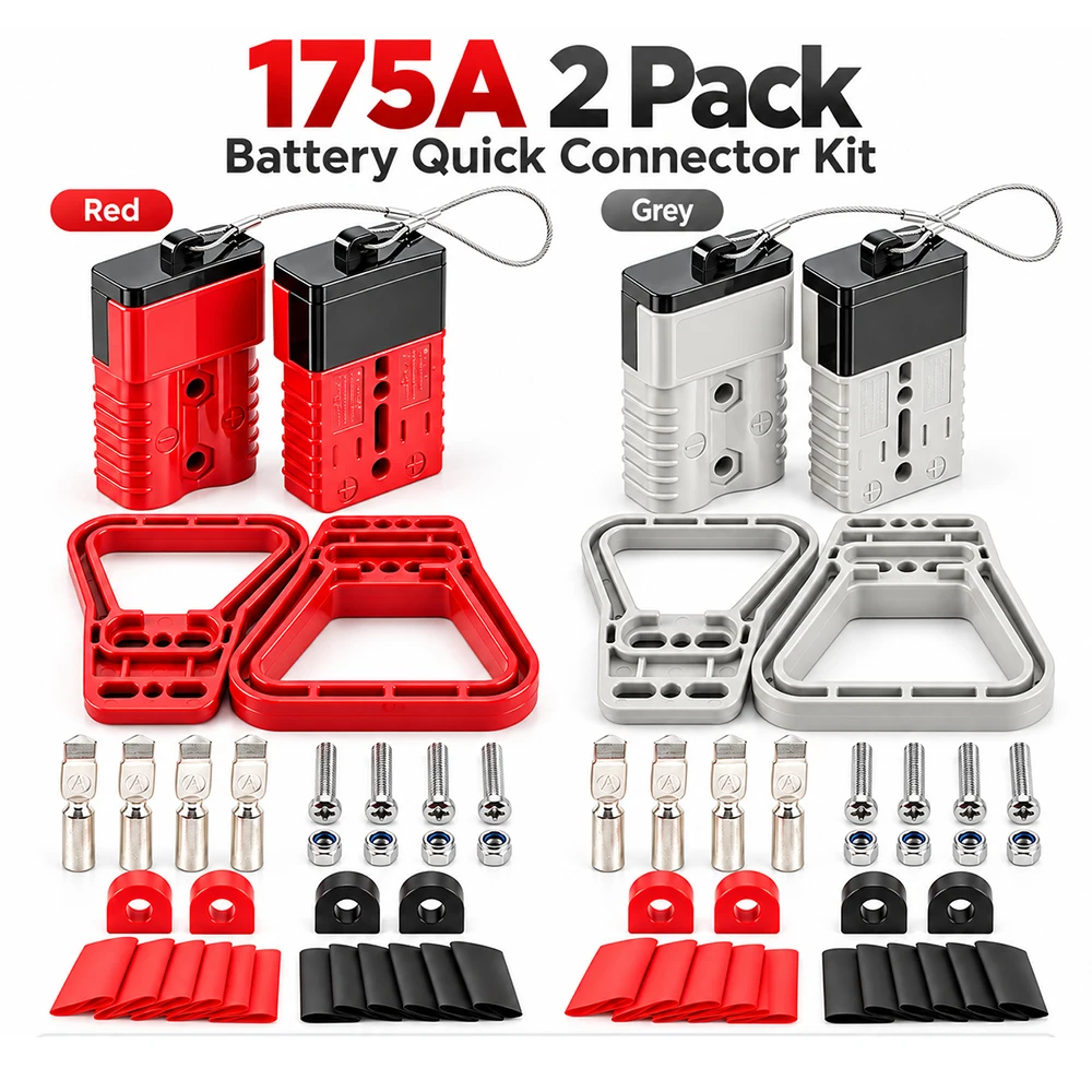 175A 1/0AWG Battery Quick Connect Lanyard Hard Dust Cover 12V-36V 2 Pole Power Connector Plug Winch Wiring Kit WIth Handle