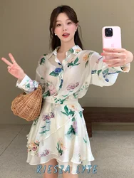 Blouse Women Fashion Street 2024 Summer Casual Loose Korean Version Sunscreen Printed Long-sleeved Thin Shirt for Women Tops