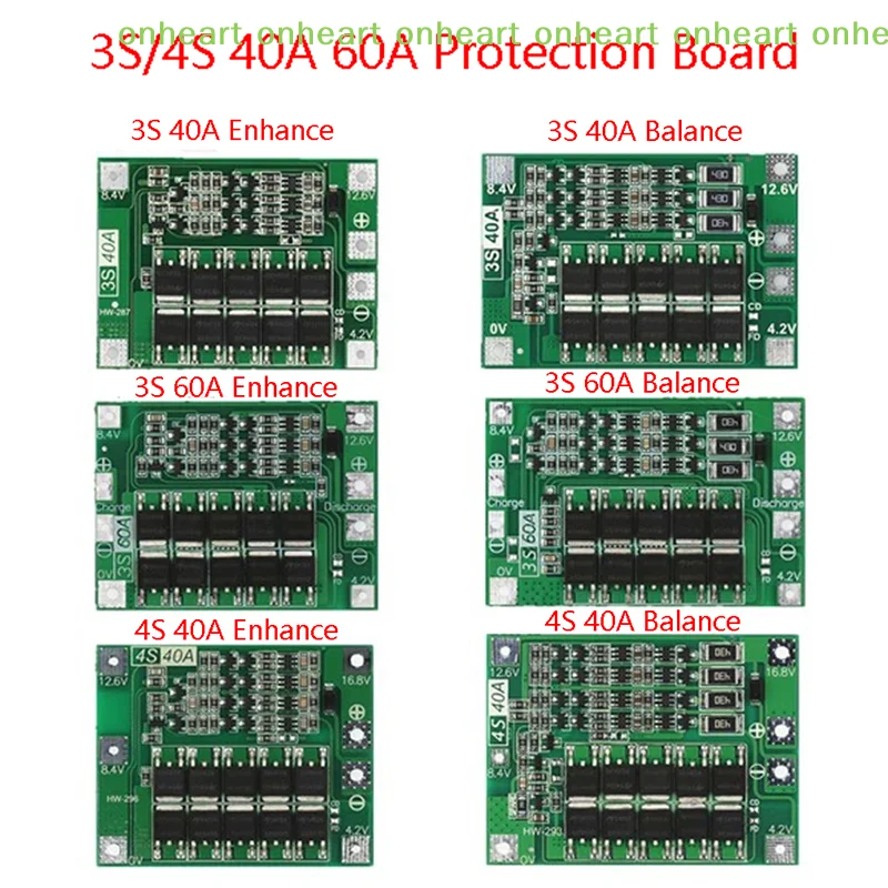18650 BMS For Drill Motor 11.1V 12.6V/14.8V 16.8V Enhance Balance 3S 4S 40A 60A Li-ion Lithium Battery Charger Protection Board