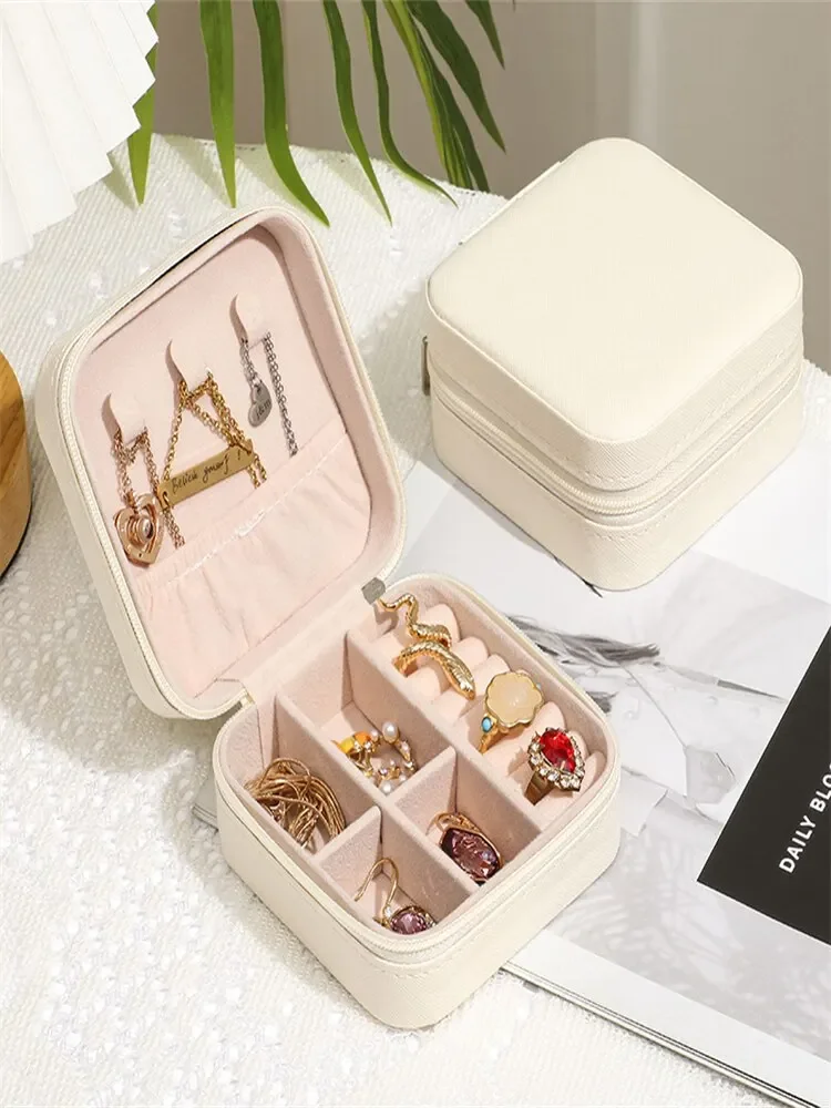 Mini Jewelry Storage Box Portable Home Travel Earrings Necklace Storage Case for Women Ring Organizer PU Leather Display Case