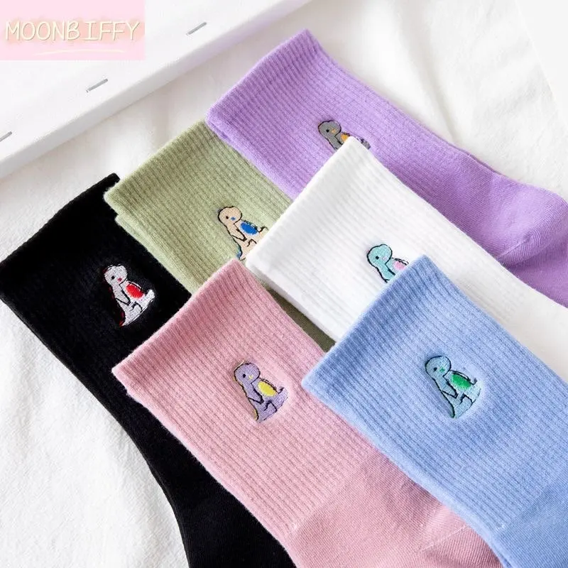 

Embroidery Dinosaur Socks Fashion Woman Socks Korea Harajuku Style Kawaii Funny Cartoon Spring Autumn Female Socks Lovely Girl