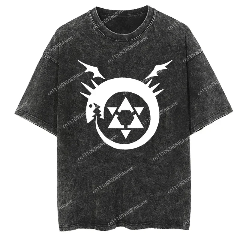 Original Demon Killer Ghost Killer Sword Washed Old Loose T-shirt 2025Summer New Men's Women's Fashionable Cotton Washed T-shirt