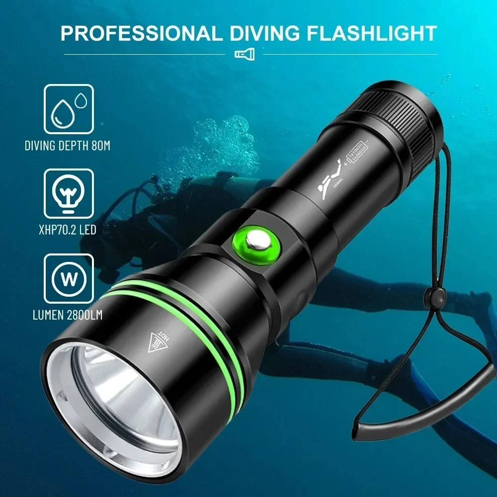 

Super Bright Scuba Diving Flashlight LED Dive Torch 80M Underwater IPX8 Waterproof Night Diving Emergency Lantern