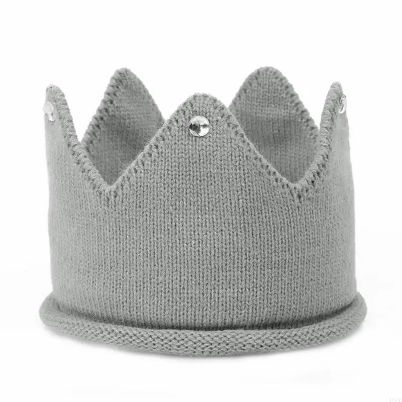 

Child Knitted Hat Kids Lovely Crown Hat Woolen Yarn Autumn Hat Infant Party Hat Headwear Solid Color Baby Hat