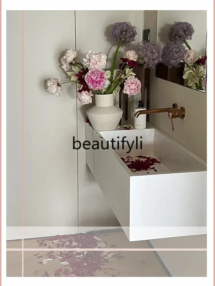 

ls 42New Minimalist wind integrated pot awakening flower pool bathroom cabinet washing table single pot customization s03