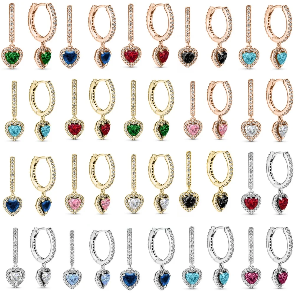 

2025 New 925 Silver Powder, Black, Blue, Green Heart shaped Earrings Suitable for Women's Festival Exquisite Charm Jewelry Gifts
