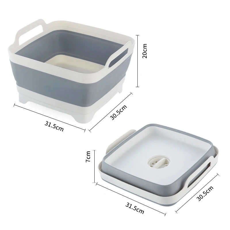 9L Collapsible Dish Basin with Drain Plug Kitchen Dishpan For Washing Dishes Foldable Space-Saving Camping Sink For RV YY134