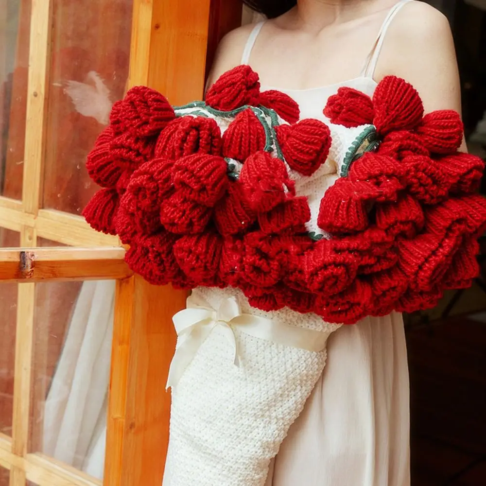 

Woven Crocheted Rose Sunflower Bouquet Blanket Finished DIY Craft Flower Bouquet Blanket Fashion Artificial Knitted Blanket