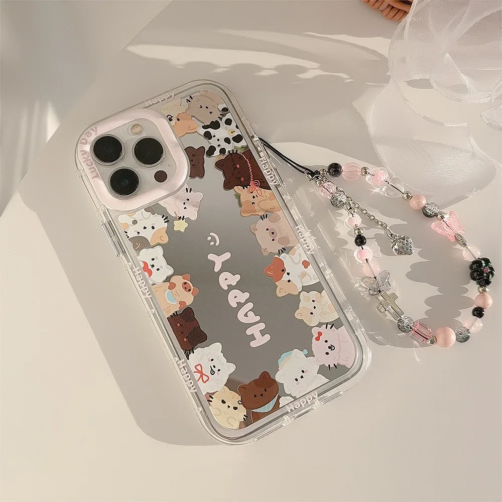 Electroplated Mirror Cute Cat Phone Case for iPhone 14 13 11 12 15 Pro Max XS XR XS Max Soft Bumper Silicone with Lanyard