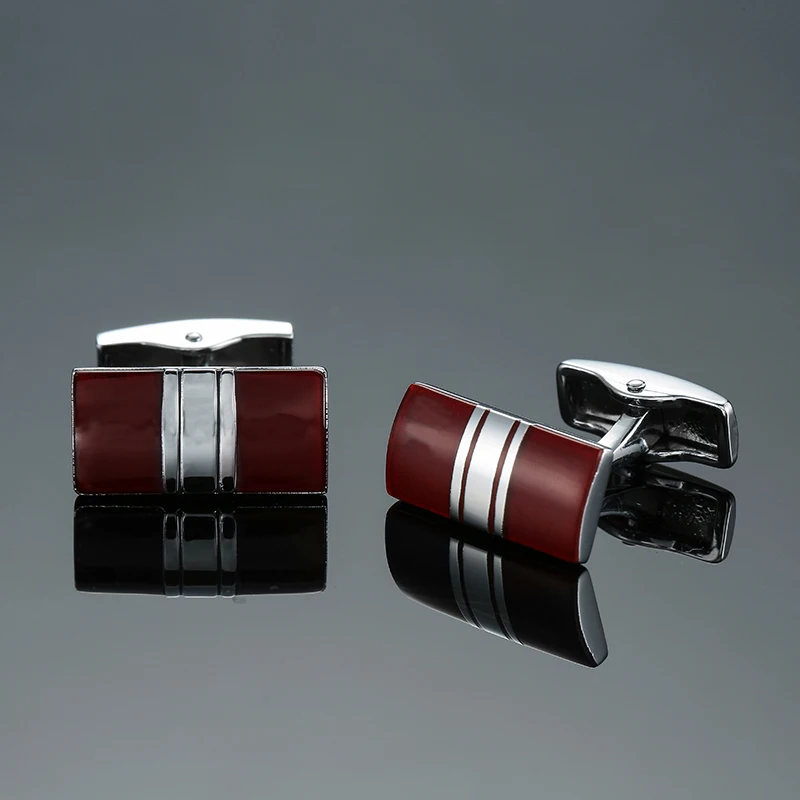 

Men's French shirt cufflinks copper material rectangular curved surface wine red enamel cufflinks wedding jewelry wholesale