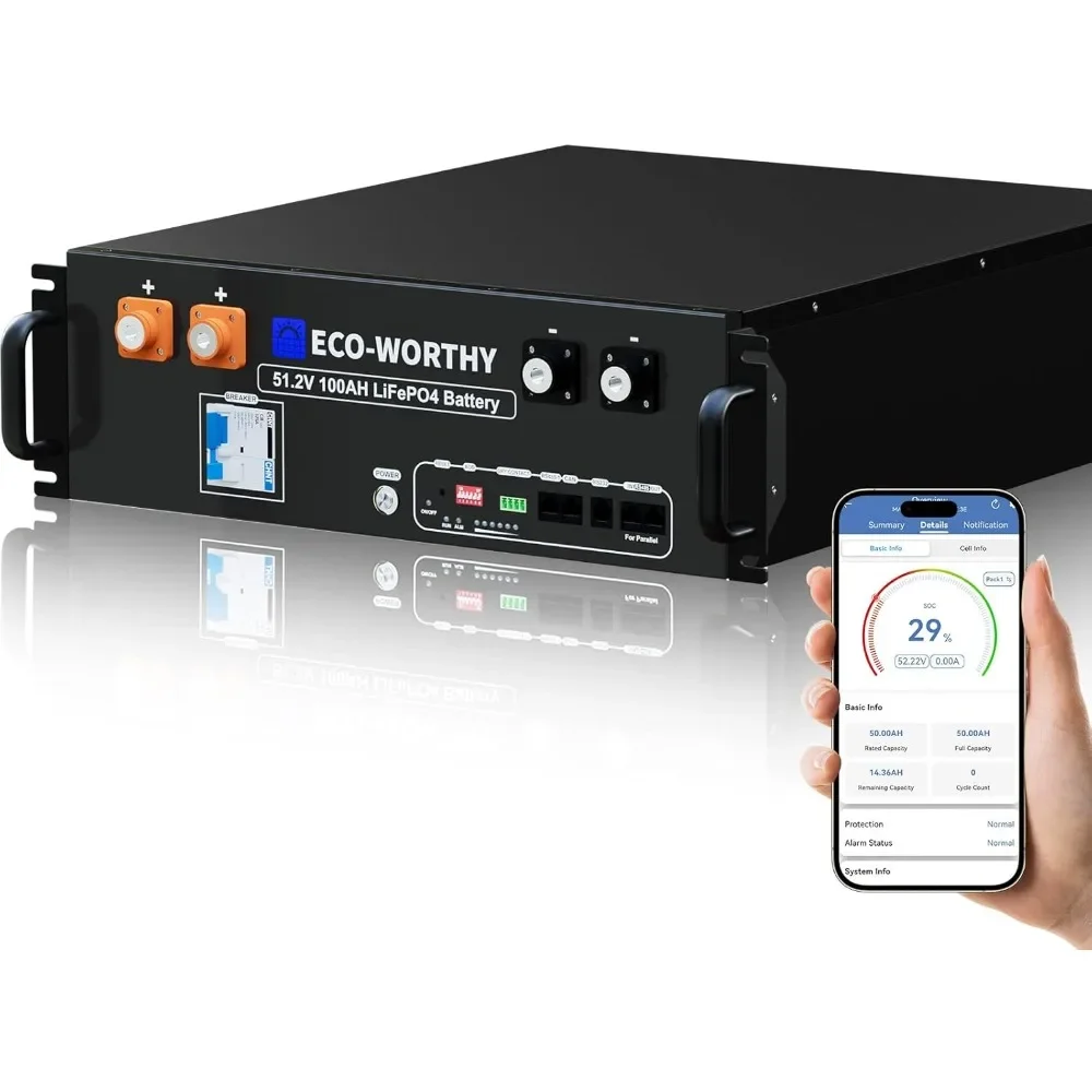 

48V 100Ah LiFePO4 Lithium Battery w/Bluetooth | UL1973 & UL9540A Certified | 5120Wh Server Rack Battery for Solar Energy Storage