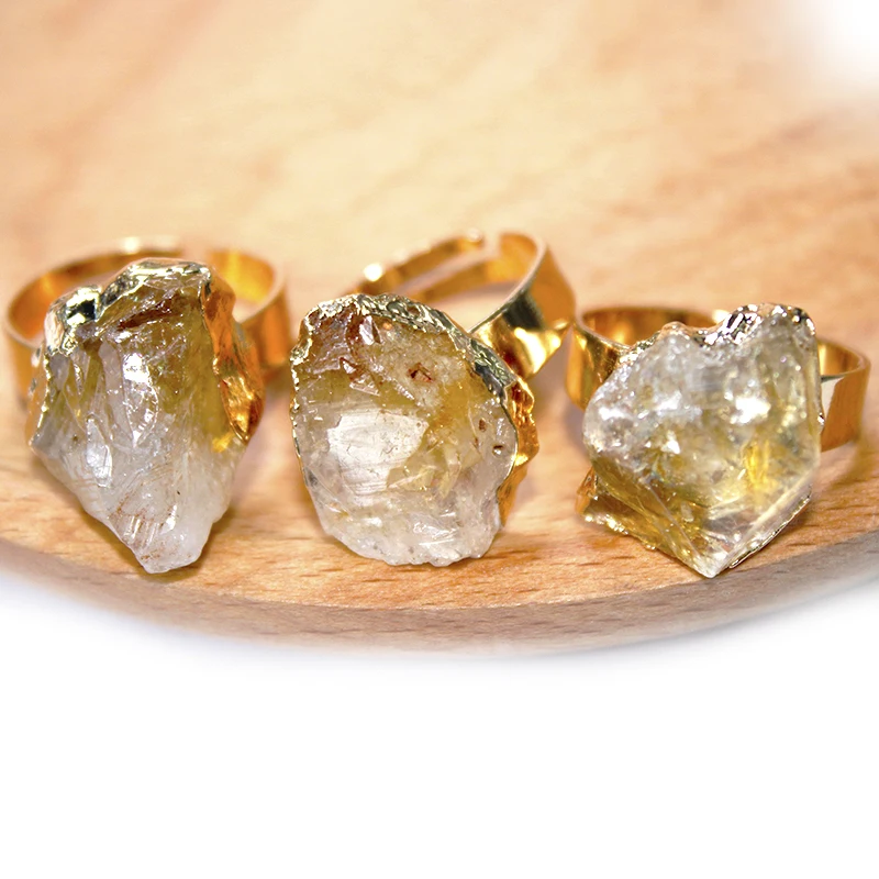 Raw Citrine Open Rings for Women Handmade Irregular Rough Stone Adjustable Finger Jewelry