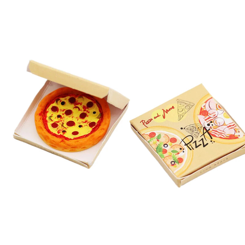 Dollhouse Miniature Pizza com Caixa de Embalagem, Kids Pretend Play Brinquedos, Modelo de Cozinha, Decoração de Comida, Doll House Acessórios