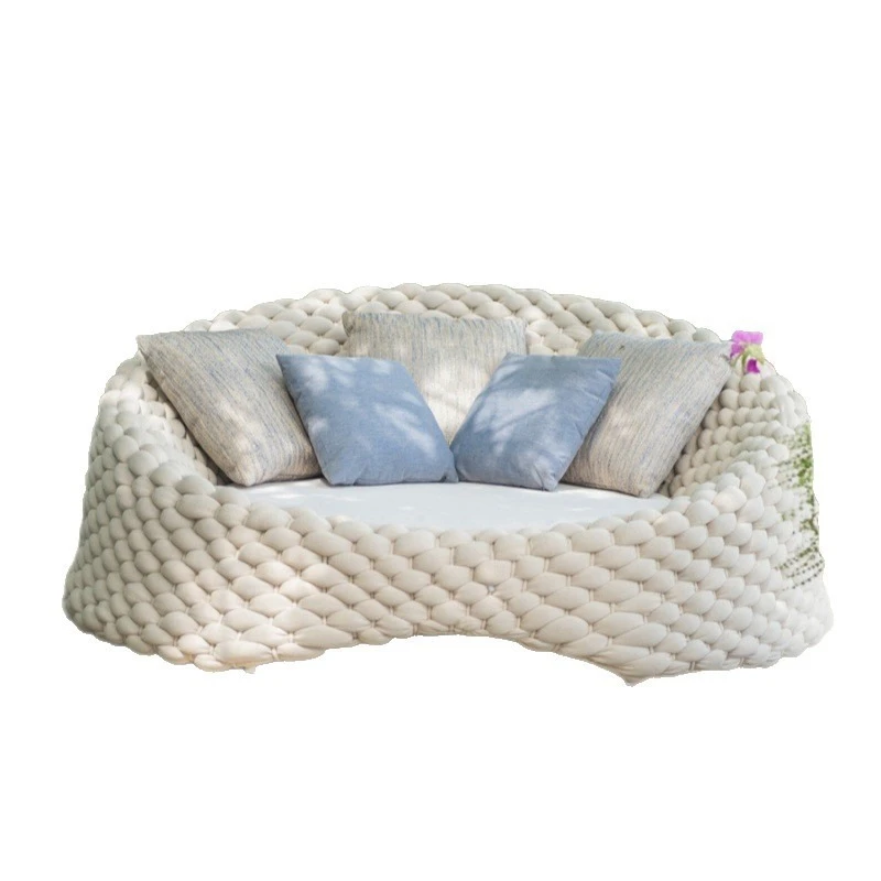Nordic outdoor bed rattan villa outdoor open-air beach deck chair combination furniture