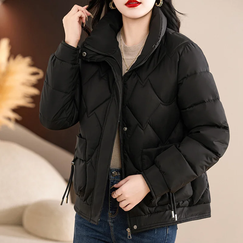 2025 Fashion Autumn Winter Parkas Women's Short Coats Cotton-padded Jacket Thicken Loose Stand-up Collar Overcoat Warm Jackets