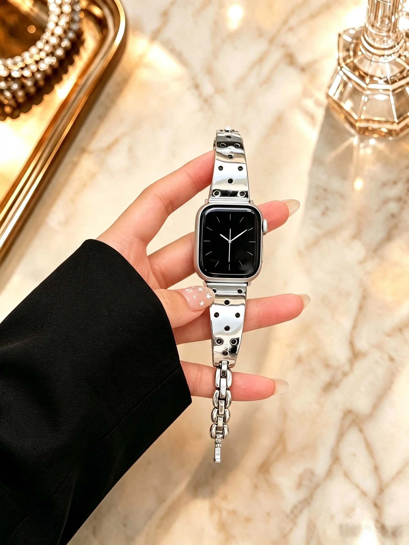 Light luxury fashion metal watch strap compatible with iWatch strap 38mm 40mm 41mm 42mm 44mm 45mm 49mm handmade watch strap