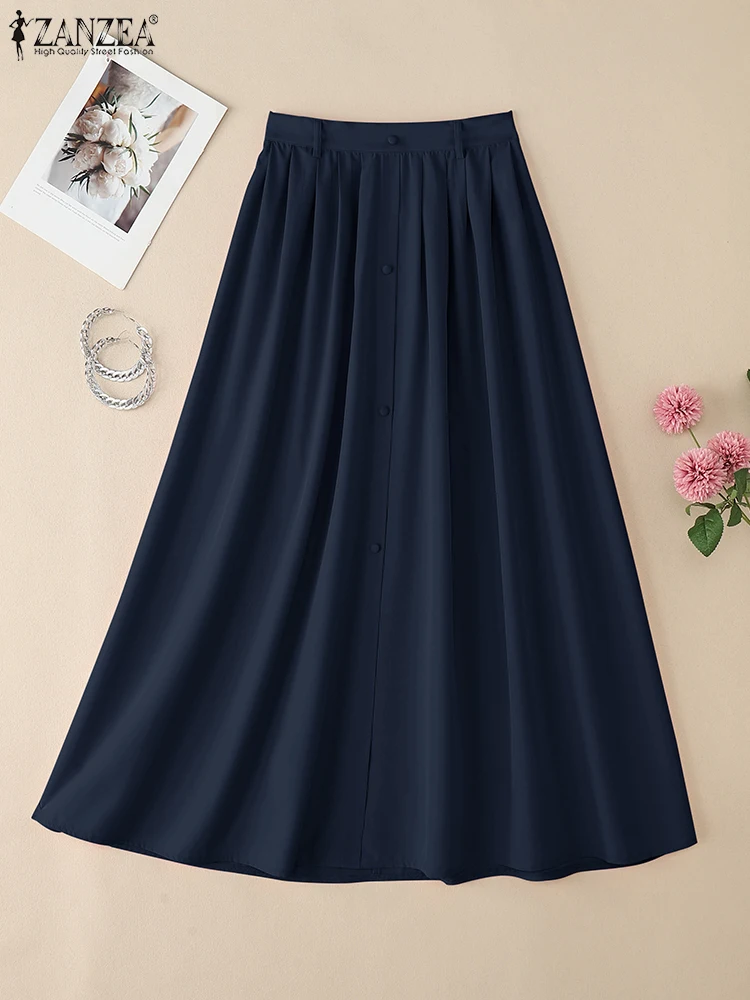 กระโปรงยาวแฟชั่นฤดูใบไม้ร่วง ZANZEA สำหรับผู้หญิง เอวยางยืด จับจีบแบบลำลอง รุ่น Faldas Saia 2025 ดีไซน์เรียบหรู เหมาะสำหรับงานปาร์ตี้ ทรงเอไลน์