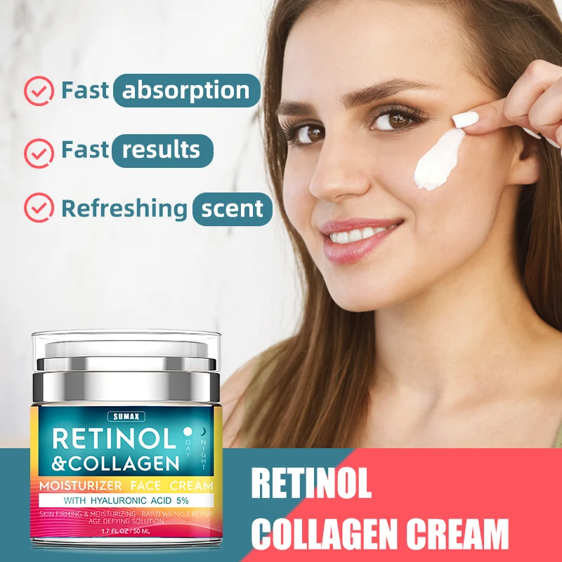 Sumax Retinol Collagen Face Cream 50ml Nawilżający krem z kwasem hialuronowym 5% Nawilżający Ujędrniający Rozjaśniający Pielęgnacja skóry