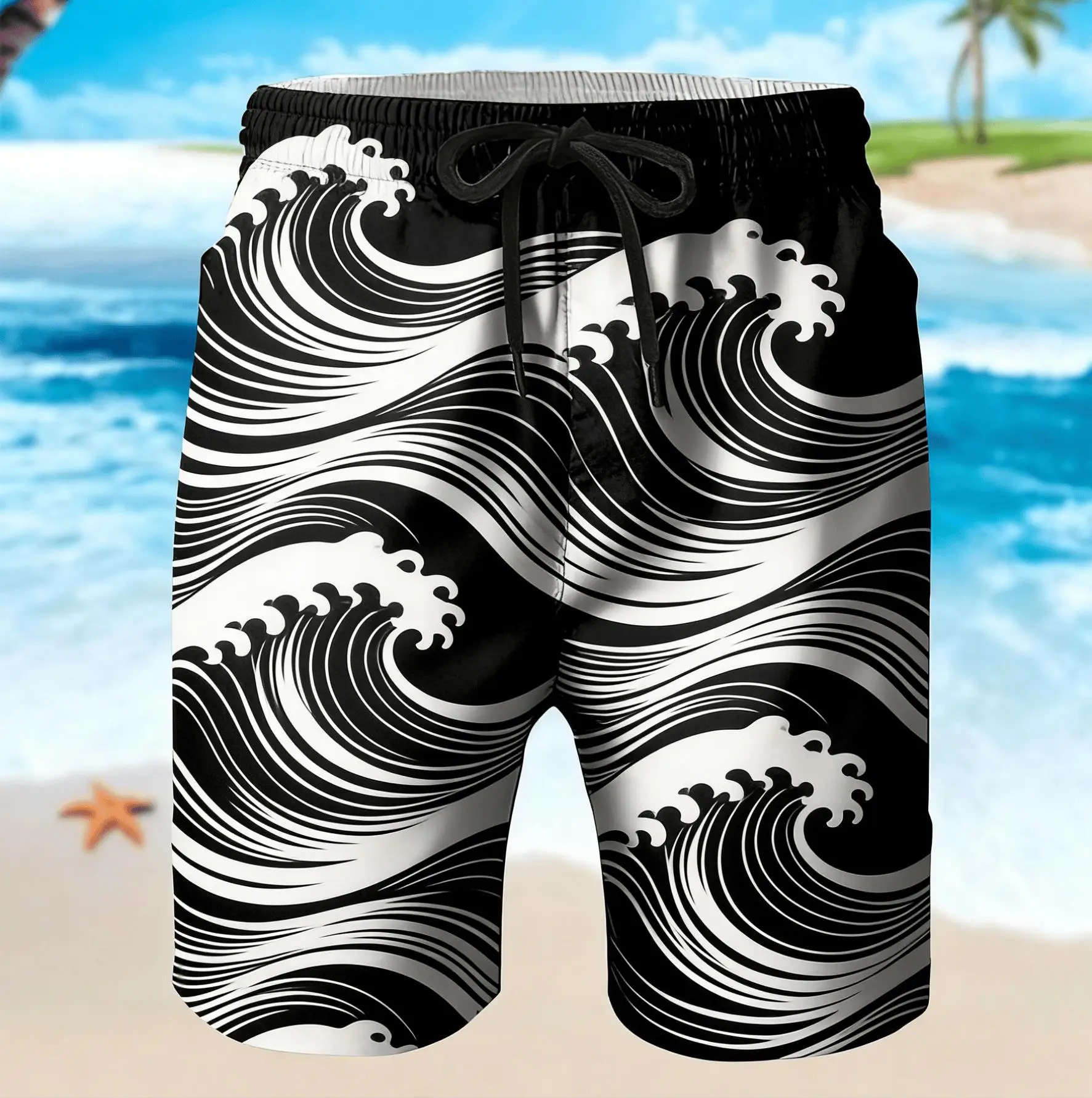 

Men's Hawaiian Cool Dark Style All-over Print Men's Shorts, Loose Casual Spring Summer Seaside Surf Pants