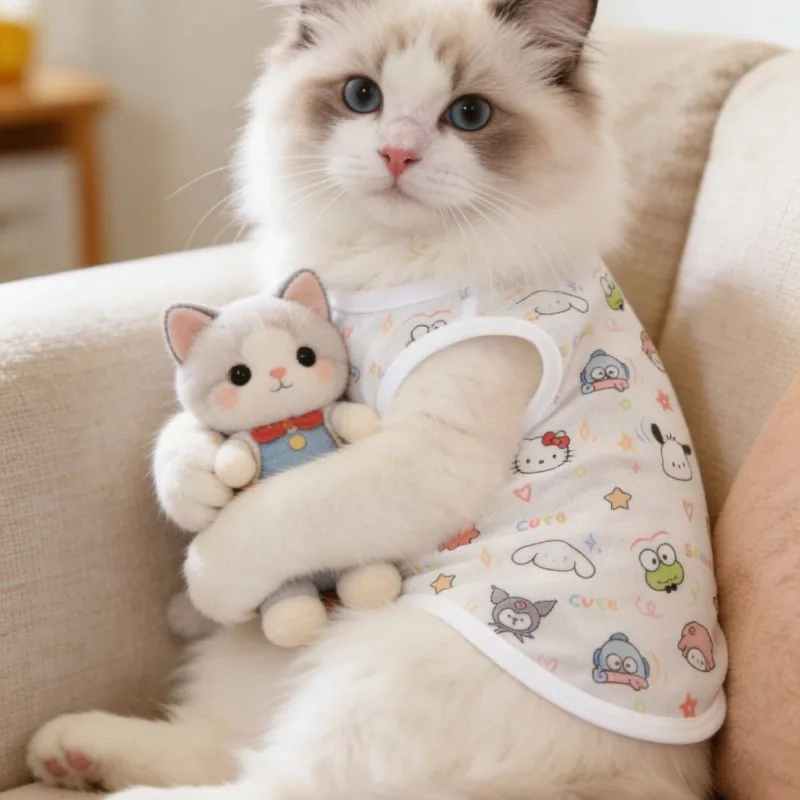 

Sanrio Hello Kitty Breathable Mesh Pet Tank Top, Anti-Shedding Lightweight Summer Sleeveless Dog Cat Clothes for Small Pets