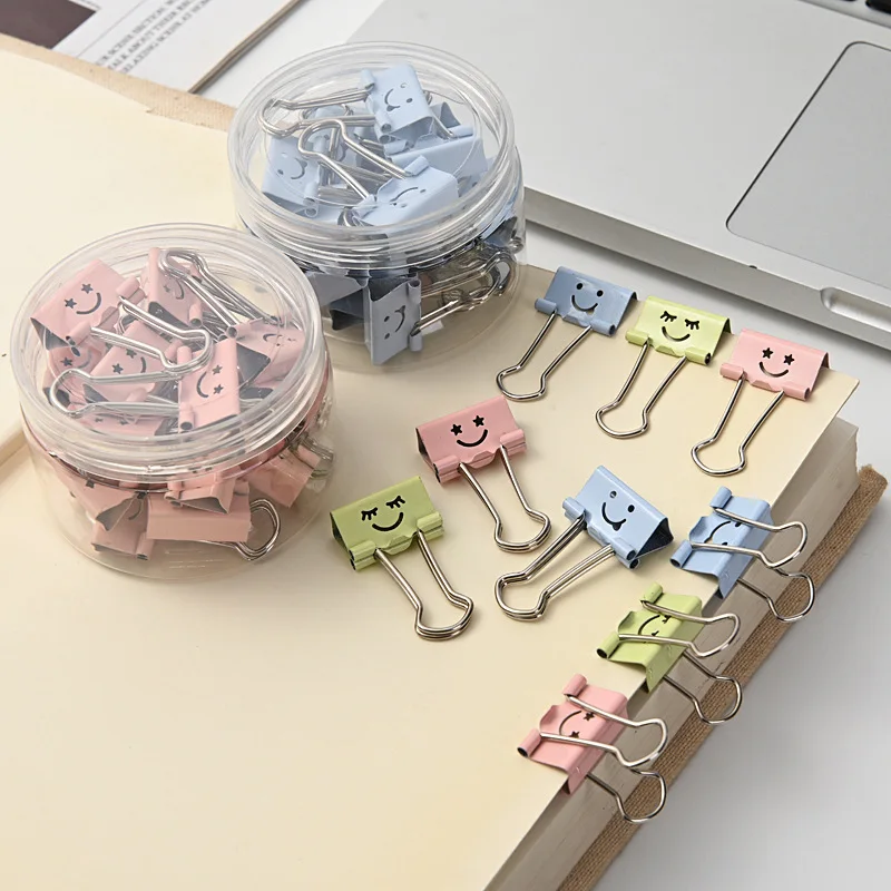 20pcs/pack Smiley Long Tail Clip, 19mm Cute and Creative Macaron Colored Metal Hollow Ticket Clip
