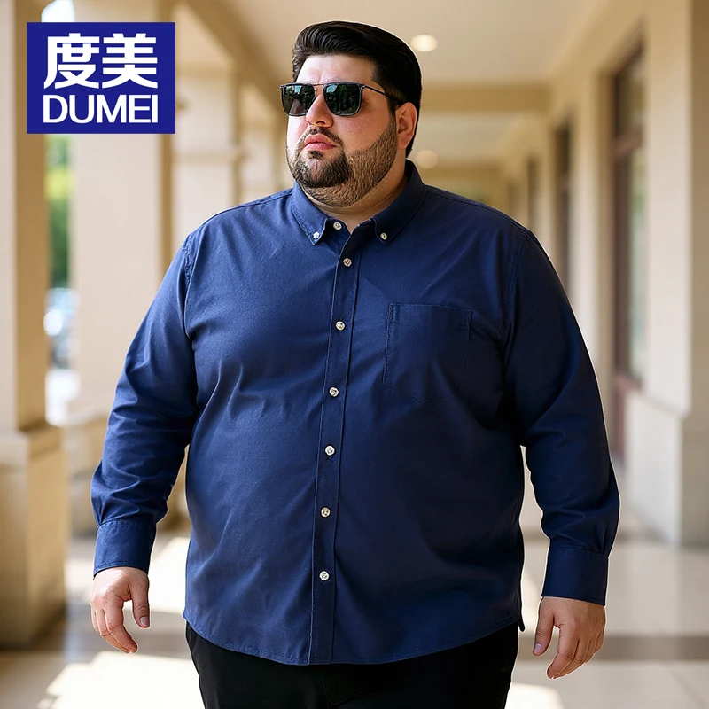 

Plus Size Cotton Oxford Long Sleeve Shirt for 300 lbs Big Men 10XL, Big Belly Friendly Loose Fit Breathable