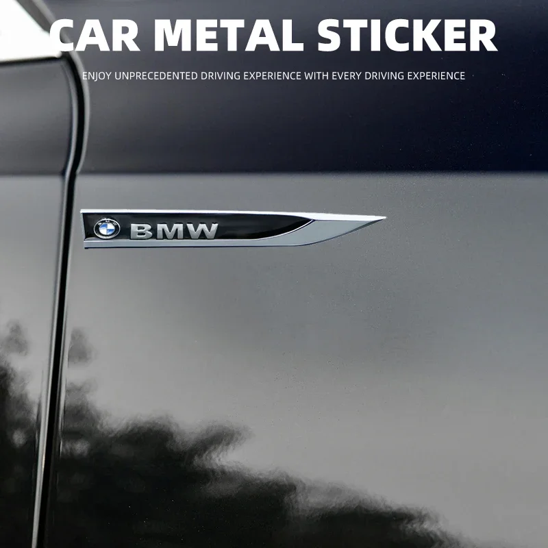 2PCS Car Stickers Badge Metal 3D Decorative Blade Style For BMW 1 3 5 Series X1 X4 X5 X7 G20 G38 F20 F39 F48 E46 E60 E36 E39