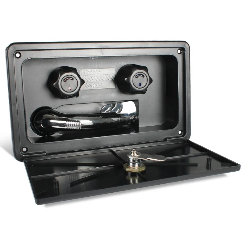 طقم صندوق دش خارجي RV مع رأس دش من الفولاذ المقاوم للصدأ وخرطوم تركيبات RV للتخييم البحري