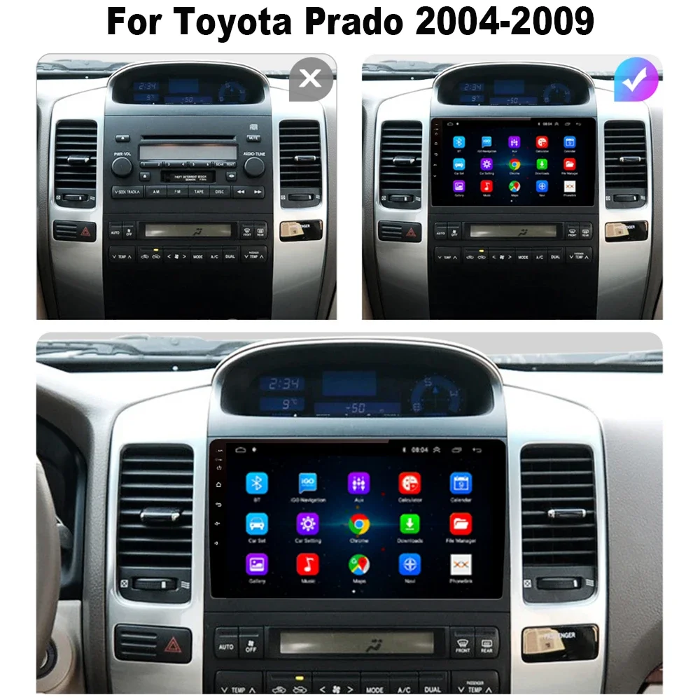 2din Android 13.0 Car Radio Multimidia Video Player Navigation GPS For Toyota LAND CRUISER Prado 120 2003-2009 Head Unit