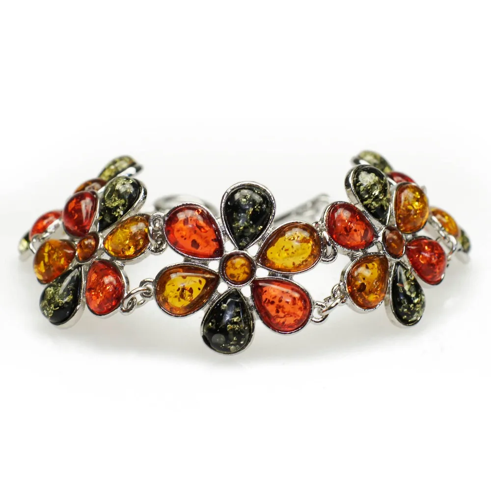 Fashion Hot Beautiful Flower Baltic Created Honey Multicolor Link Women\'s Wedding Bangle Bracelet L80401