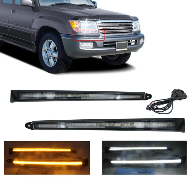 For Toyota Land Cruiser 100 LC100 Parts Dynamic Turn Signal Waterproof Car DRL Daytime Running Light LED Fog Lamp Decoration