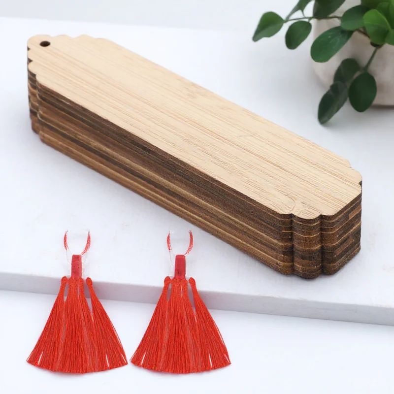 

10Sets Handmade Wooden Bookmarks DIY Blank Page Markers Creative Reading Page Markers Engraved Hanging Tags Wooden Bookmarks