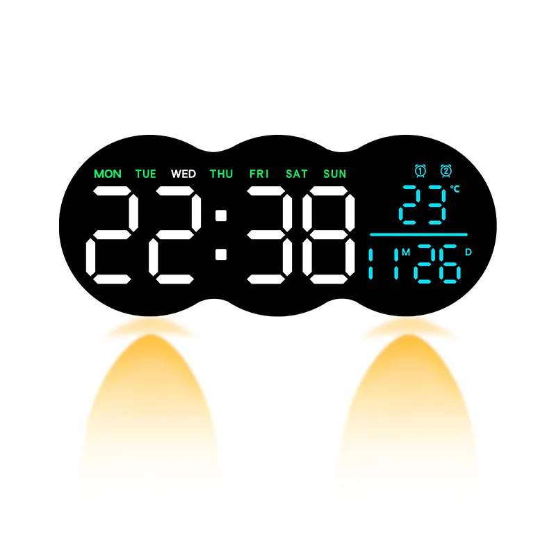 Nieuwe multifunctionele digitale LED-wandklok voor de woonkamer, met verlichting, alarm en temperatuurweergave, en als wandlamp te gebruiken.