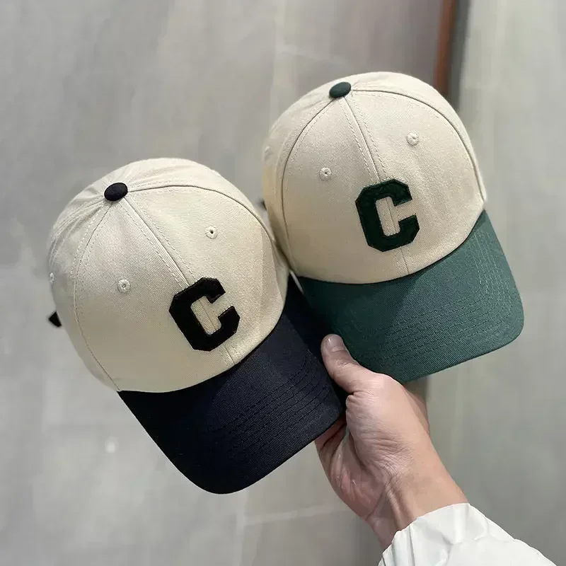 C-Letter Color Block Baseball Hat For Women Cotton Casual Peaked Cap Fashion  Duck Tongue Hats Unisex Outdoor Sunshade Visors