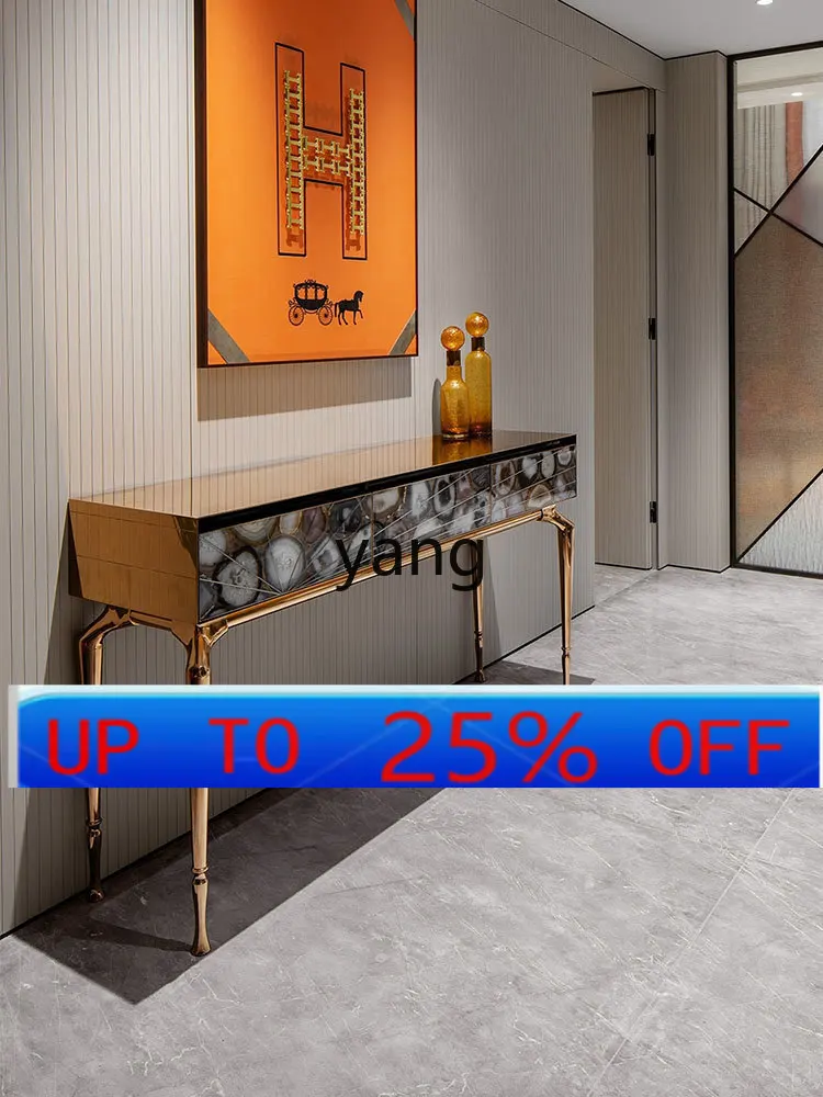 LMM light luxury stainless steel entrance table against the wall high-end agate stone art decoration cabinet