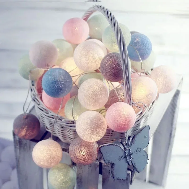 10/20LED Cotton Balls String Light Wedding Party Garland Fairy Street Lights Outdoor Garden Patio Christmas Decorations for Home
