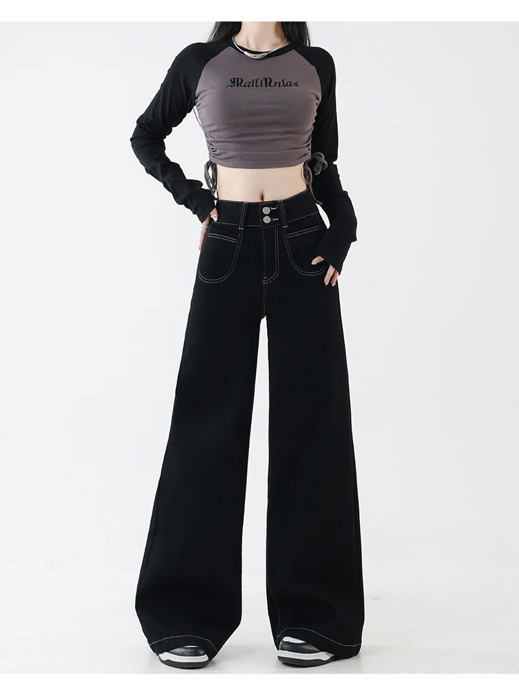 

Джинсы женские классические с высокой талией, широкими штанинами, свободного кроя, длиной в пол, расклешенные, для полных женщин