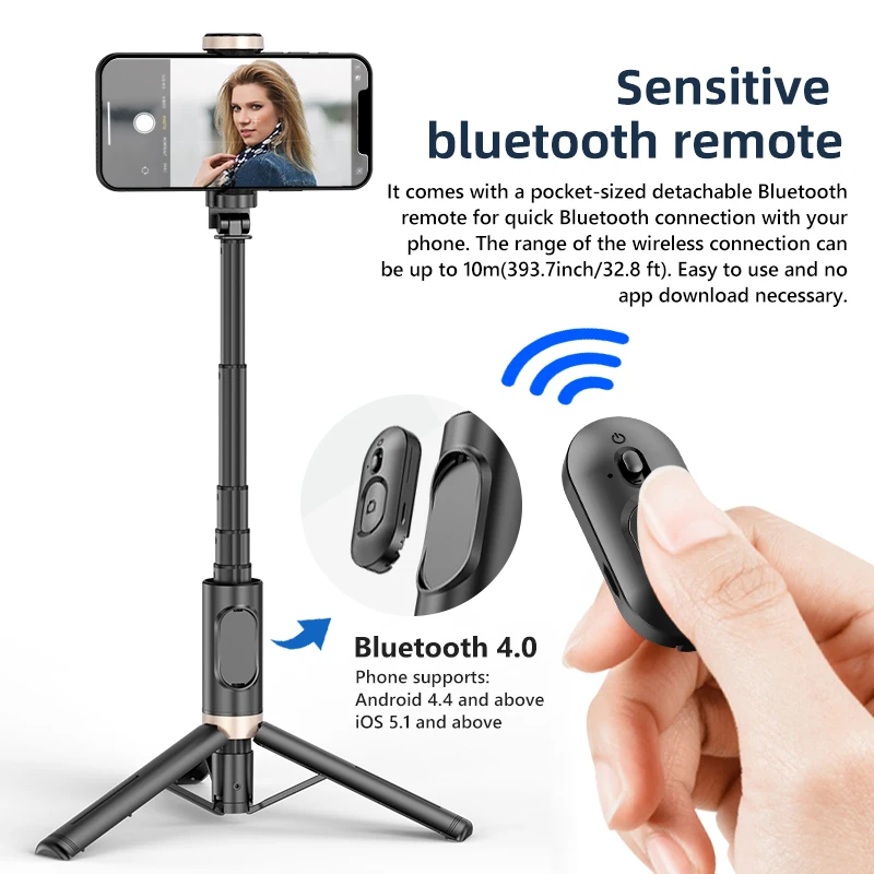 Bluetooth Wireless Handheld Selfie Stick Tripod Extendable Monopod with Remote for Huawei iPhone 13 Pro Max Xiaomi Phone Live