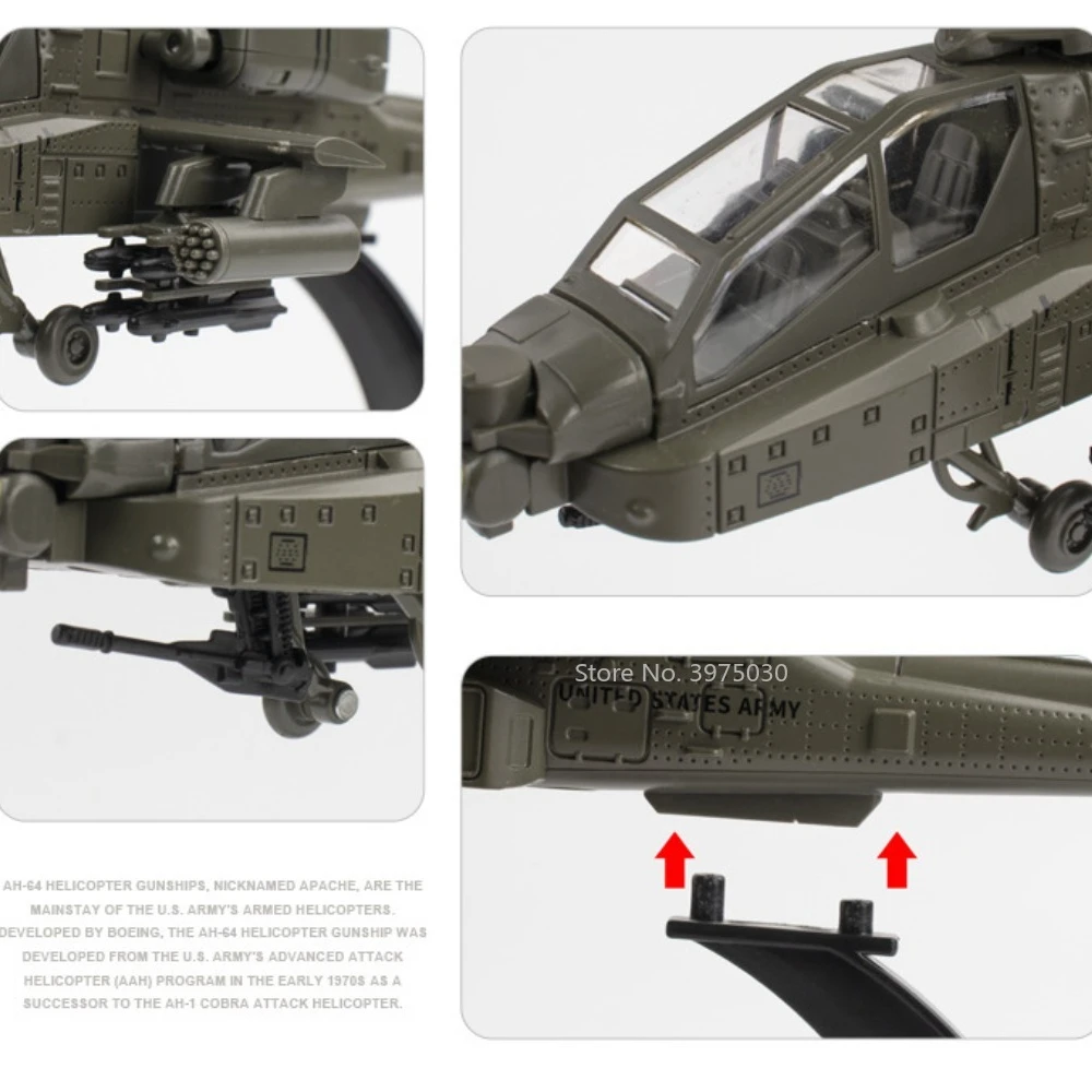 24cm Apache Armed Helicopter Alloy Diecast Airplane Model Toy Simulation Sound Light Airplane Model Collection Boy Holiday Gifts