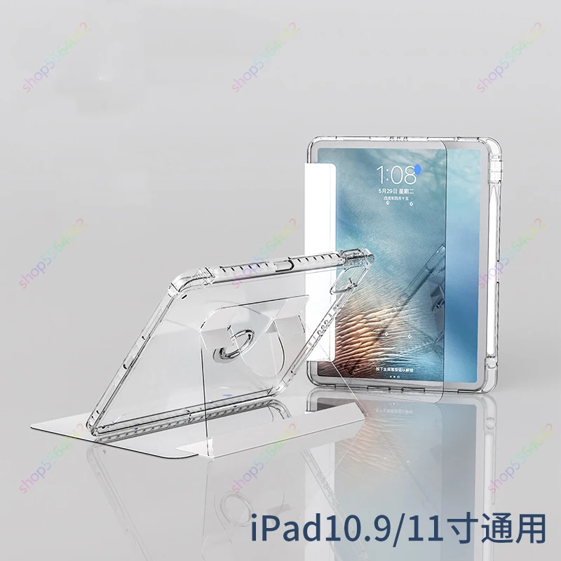 

Pencil Holder Case for iPad 10th Generation 10.9Inch 2022 Pro 11 Flip Stand Leather Protective Cover with Transparent Back Shell