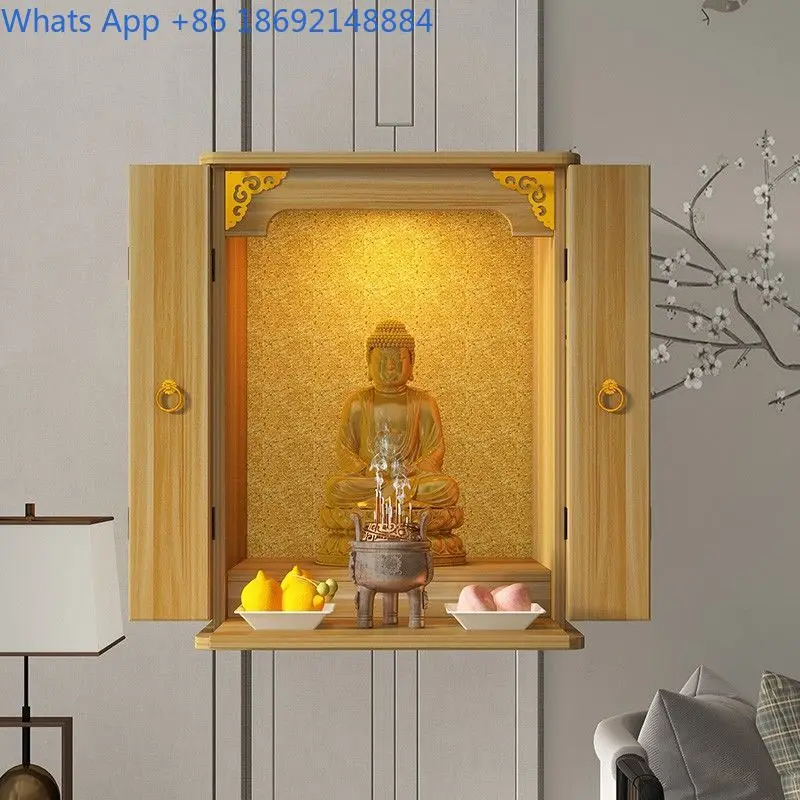 Home Use Wall-Mounted Guanyin Altar with Door, Simple Modern Cabinet, New Chinese Style Wall-Mounted Altar