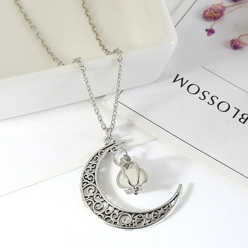 야광 달과 호박 펜던트 목걸이, 여성용 럭셔리 야광 목걸이, 패션 쥬얼리 액세서리