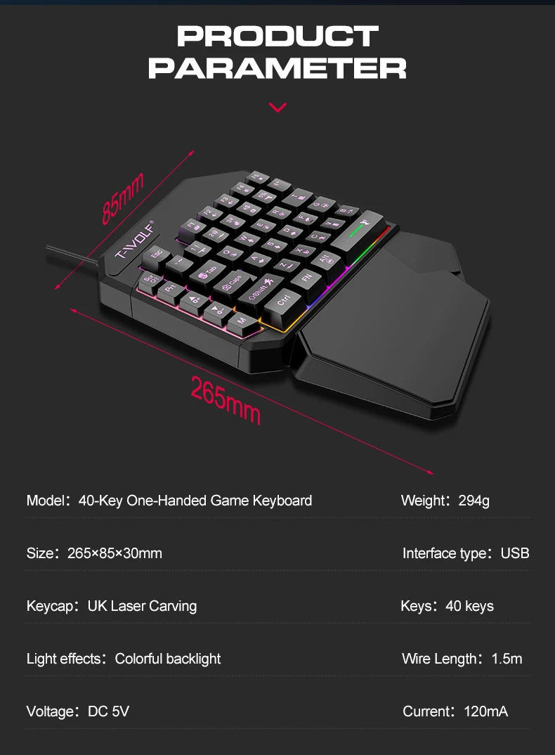 Gaming one-handed keyboard, pro left-hand mobile shooter, external small keyboard for tablet