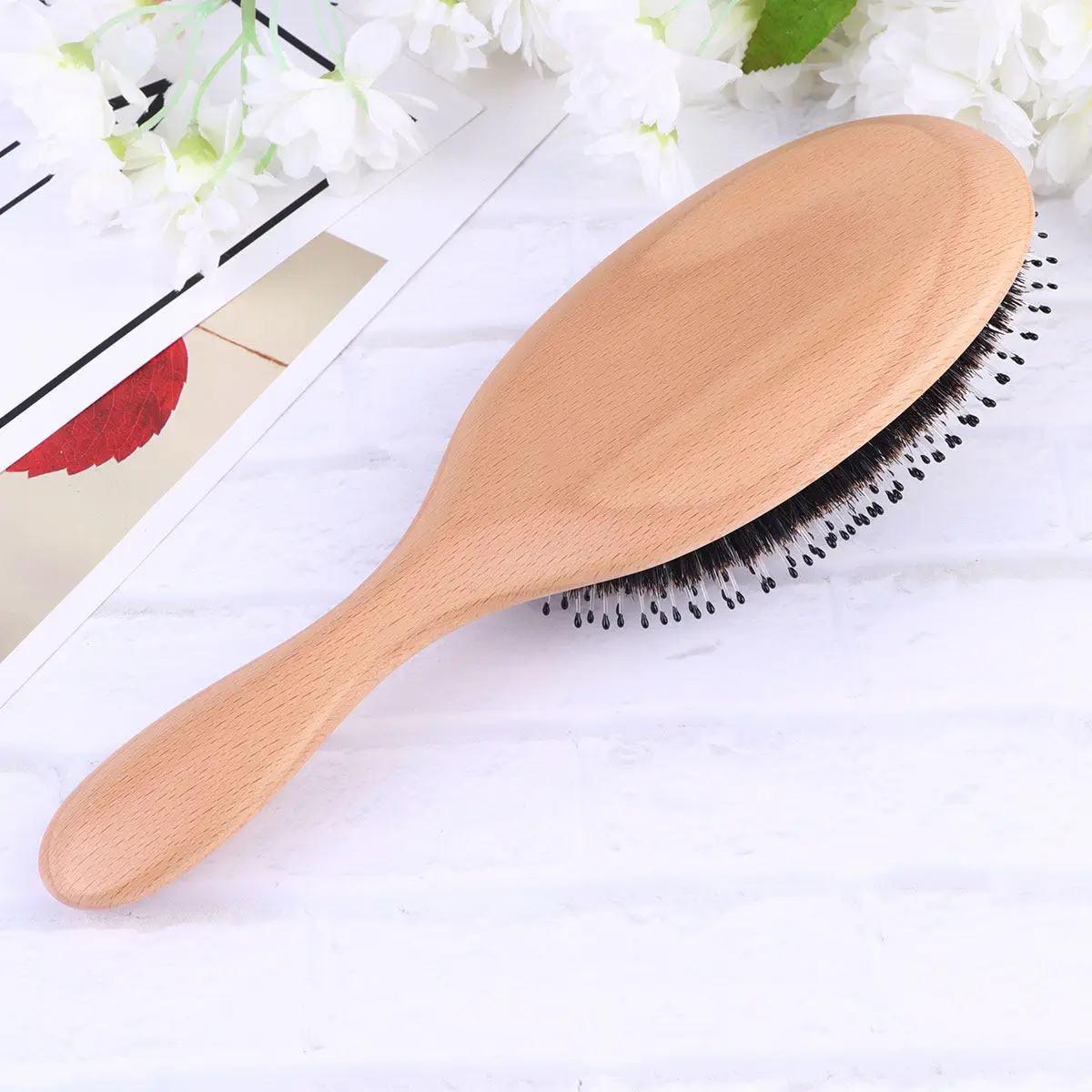 

2 Pcs Bamboo Bristle Brush Boar Hair Small Mini for Travel Massage Handle Hairbrush Portable