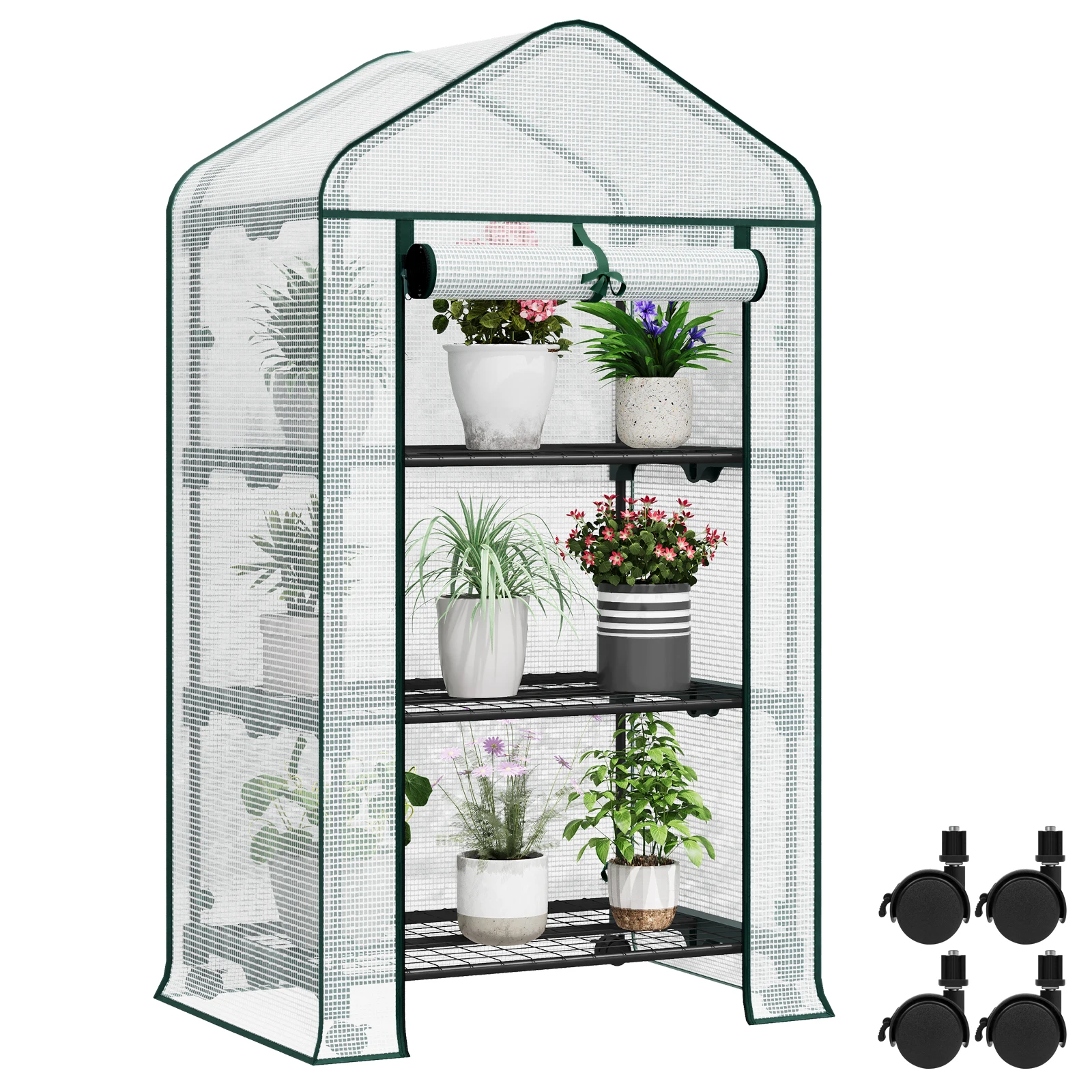 WOLTU Garden Greenhouse for Outdoor Tomato Greenhouse with Wheels &Roll-Up Door 3 Shelves Plants Flowers House Winter Protection