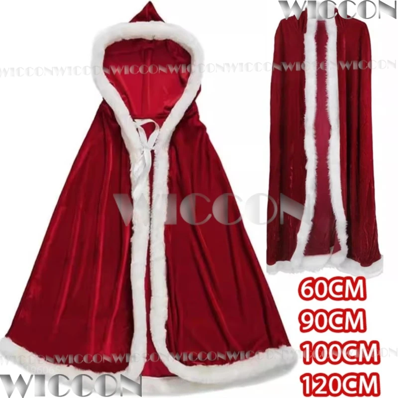 Christmas Cape Mrs. Claus Santa Cosplay Costume Red Velvet Hooded Clock Robe Child Adult Women Men Halloween Roleplay Customized