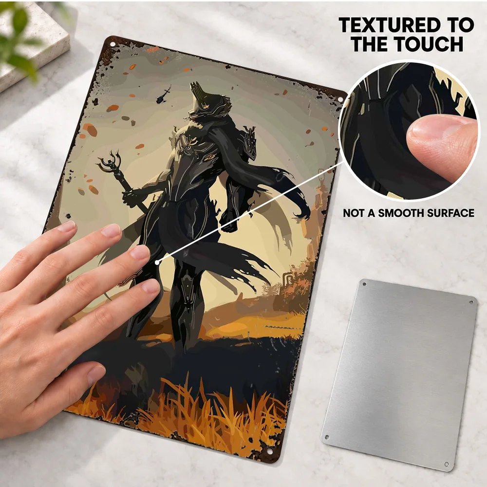 Warframe Excalibur Umbra Printed Poster Personalized Aluminum Metal Sign Dramatic Digital Illustration Wall Art In Gaming Corner