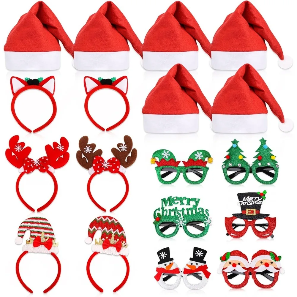 مجموعة قبعات عصابات رأس لامعة لنظارات عيد الميلاد، إطار نظارات على شكل طوق الشعر، قبعة سانتا دعائم صور لصالح حفلة عيد الميلاد #1